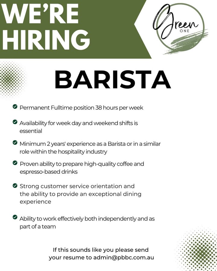 Featured image for “WE ARE HIRING FULL TIME BARISTA”